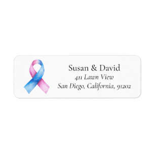 Rosa- och Blue Ribbon Awareness Support & Orsak Returadress Etikett