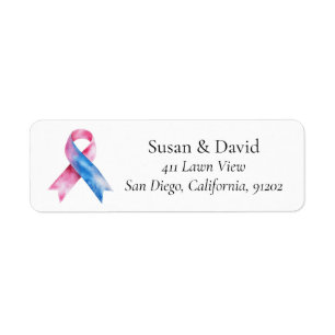 Rosa- och Blue Ribbon Awareness Support & Orsak Returadress Etikett