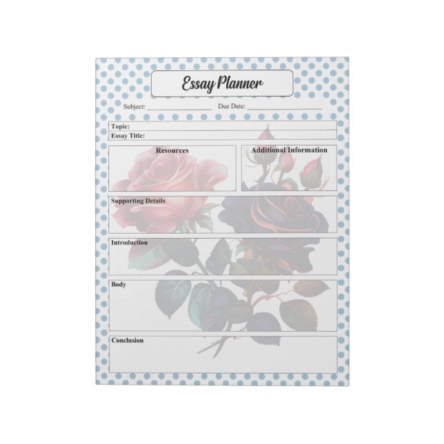 Rosa och Blue Ro Essay Planner Anteckningsblock (Roterad)