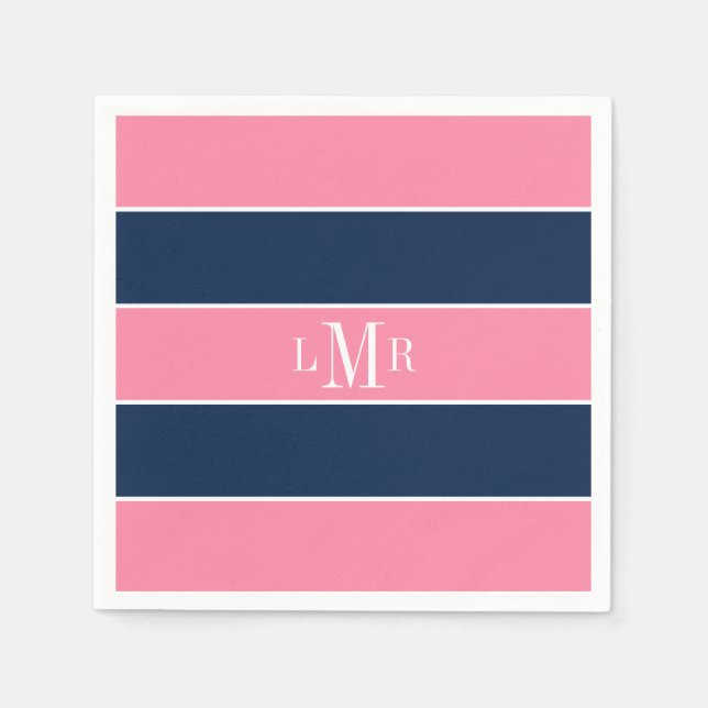Rosa och Blue Rugby Rand 3 Brev Monogram Pappersservett (Framsidan)