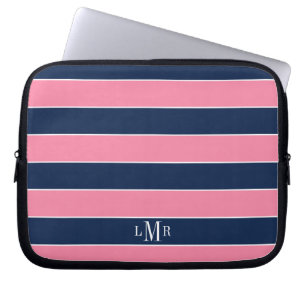 Rosa och Blue Rugby Rand Monogrammed Laptop Fodral