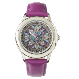 Rosa och Blue Sapphires Diamonds Pearls Mandala Armbandsur