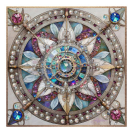 Rosa och Blue Sapphires Diamonds Pearls Mandala Fototryck