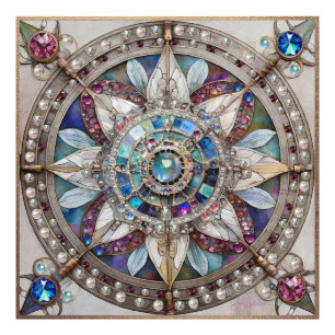Rosa och Blue Sapphires Diamonds Pearls Mandala Fototryck