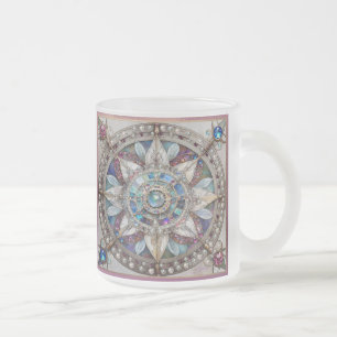 Rosa och Blue Sapphires Diamonds Pearls Mandala Frostad Glasmugg