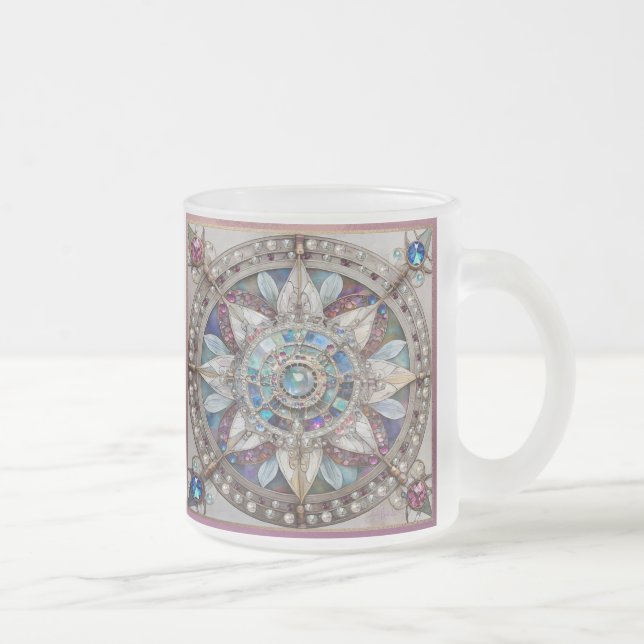 Rosa och Blue Sapphires Diamonds Pearls Mandala Frostad Glasmugg (Höger)