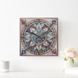 Rosa och Blue Sapphires Diamonds Pearls Mandala Fyrkantig Klocka