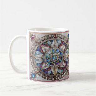 Rosa och Blue Sapphires Diamonds Pearls Mandala Kaffemugg