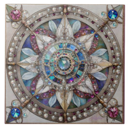 Rosa och Blue Sapphires Diamonds Pearls Mandala Kakelplatta