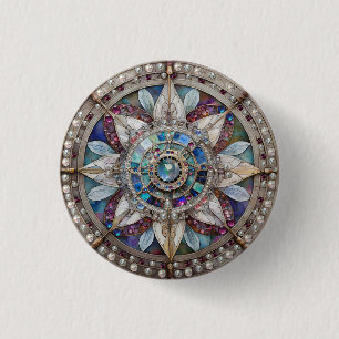 Rosa och Blue Sapphires Diamonds Pearls Mandala Knapp