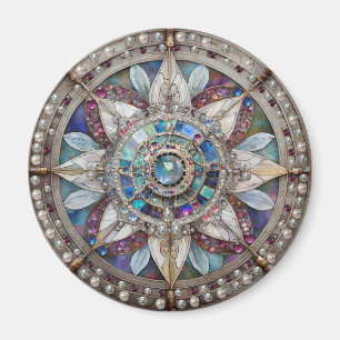 Rosa och Blue Sapphires Diamonds Pearls Mandala Magnet
