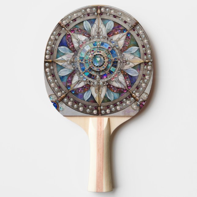Rosa och Blue Sapphires Diamonds Pearls Mandala Pingisracket (Framsidan)