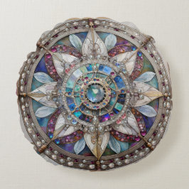 Rosa och Blue Sapphires Diamonds Pearls Mandala Rund Kudde