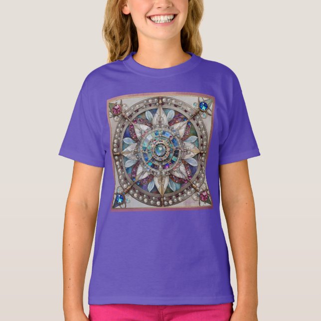 Rosa och Blue Sapphires Diamonds Pearls Mandala T Shirt (Framsida)