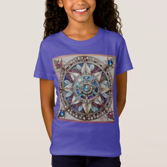 Rosa och Blue Sapphires Diamonds Pearls Mandala T Shirt (Framsida)