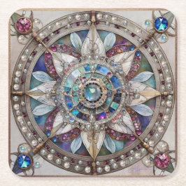 Rosa och Blue Sapphires Diamonds Pearls Mandala Underlägg Papper Kvadrat