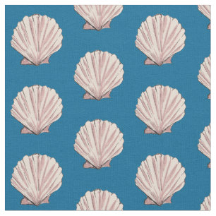Rosa och Blue Scallop Snäcka Mönster Tyg