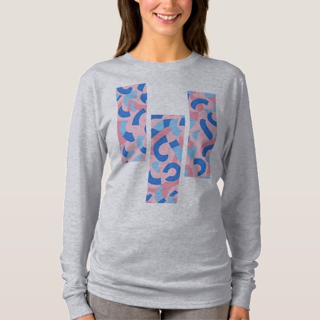 Rosa och Blue Split Doodle Mönster T Shirt (Framsida)