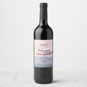 Rosa- och Blue Sunset Himlar Vin-etikett Vinflaska Etikett