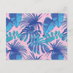 Rosa och Blue Tropical Löv Design Vykort