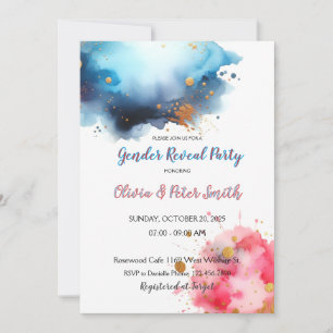 Rosa- och Blue Watercoloar Gender Reveal Inbjudningar