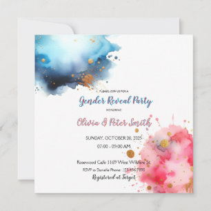 Rosa- och Blue Watercoloar Gender Reveal Spara Datumet