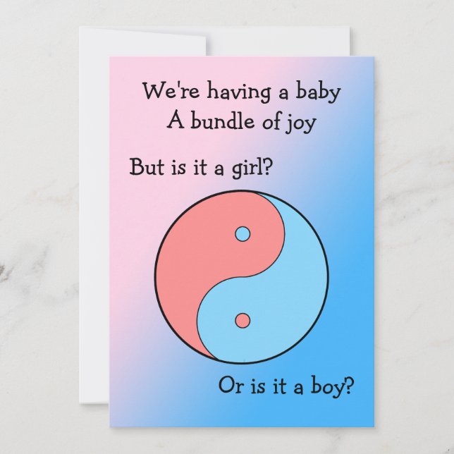 Rosa och Blue Yin Yang Gender Reveal Inbjudningar (Framsida)