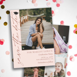  Rosa och Brass Calligraphy Studenten Spara Datumet