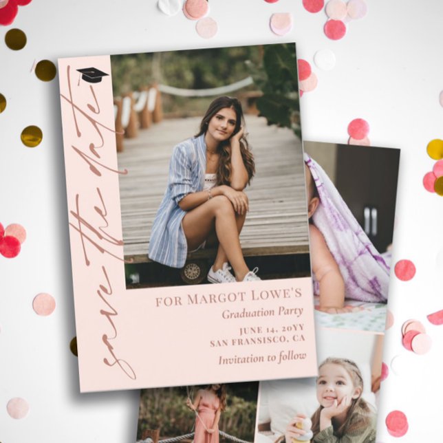  Rosa och Brass Calligraphy Studenten Spara Datumet (Skapare uppladdad)