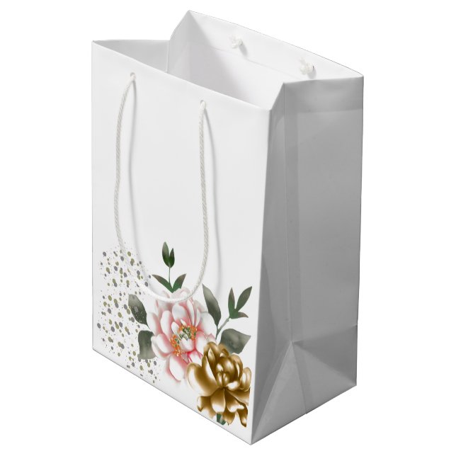 Rosa och bronsfärgade pionblommor och konfettipunk (Baksidan Vinklad)