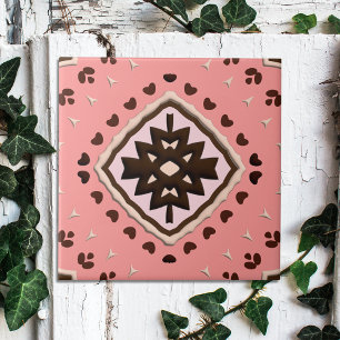 Rosa och Brown Beige Medallion Geometric Mönster Kakelplatta