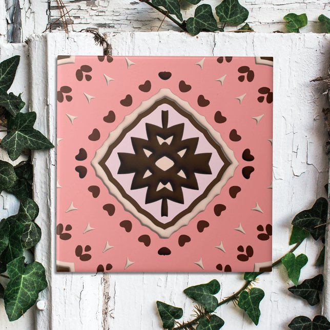 Rosa och Brown Beige Medallion Geometric Mönster Kakelplatta (Skapare uppladdad)