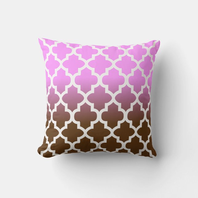Rosa och Brown Blend Quatrefoil Mönster Kudde (Framsida)
