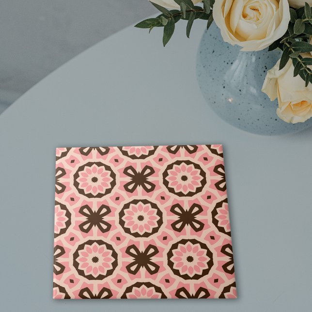  Rosa och Brown Boho Chic Geometric Mönster Kakelplatta (Skapare uppladdad)