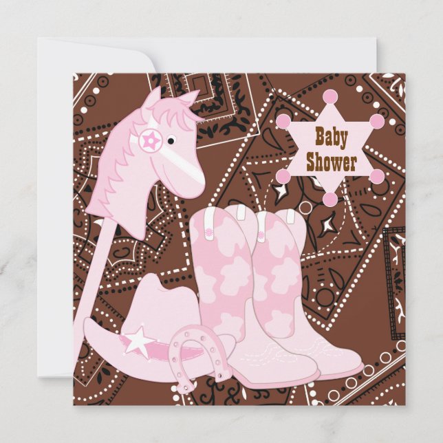 Rosa och Brown Cowgirl Baby Shower Inbjudningar (Framsida)