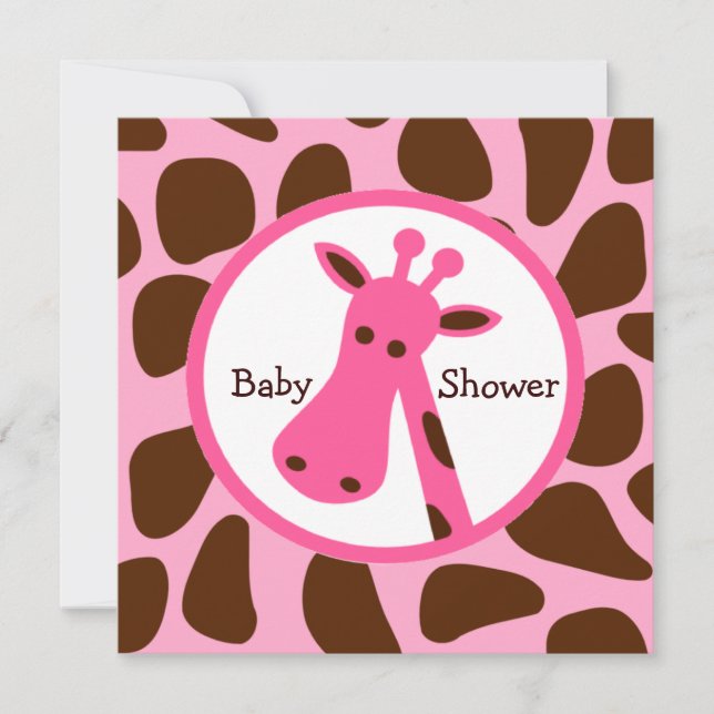 Rosa och Brown Giraffe Girl Baby Shower Inbjudningar (Framsida)