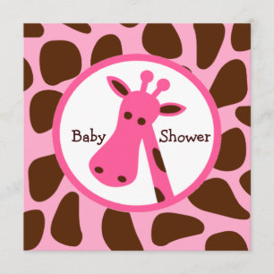 Rosa och Brown Giraffe Girl Baby Shower Inbjudningar