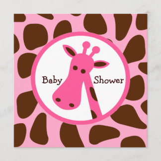 Rosa och Brown Giraffe Girl Baby Shower Inbjudningar