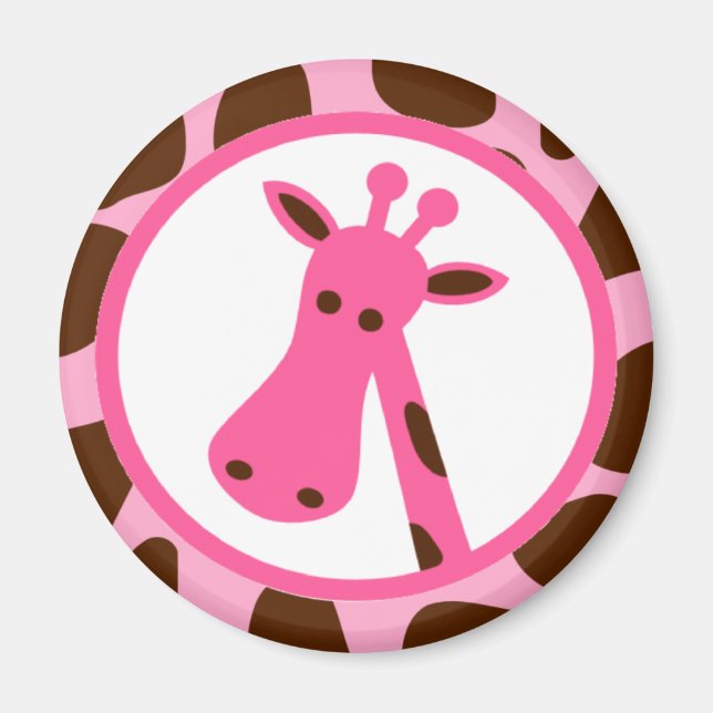 Rosa och Brown Giraffe Spots och Giraffe Head Magnet (Framsidan)