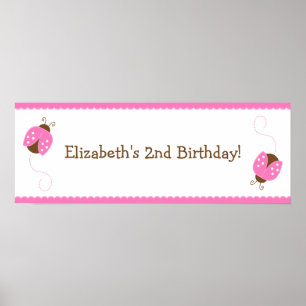 Rosa och Brown Ladybug Birthday Banner Poster