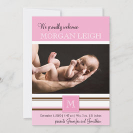 Rosa och Brown Monogram Girl Baby annons Meddelande