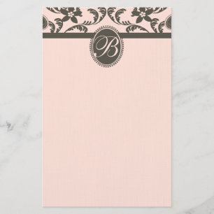 Rosa och Brown Paisley Blommigt Monogram Brevpapper
