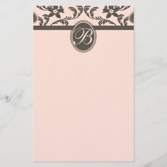 Rosa och Brown Paisley Blommigt Monogram Brevpapper (Framsida)