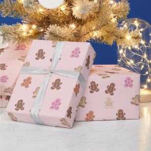 Rosa och Brown Pepparkaksgubbe Rosa jul Presentpapper