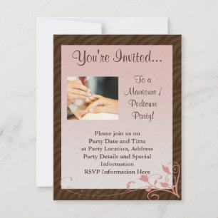 Rosa och Brown Swirl ManicuURE Pedicure Investigat Inbjudningar