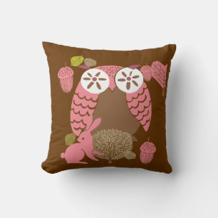 Rosa och Brown Uggla Pillow Kudde