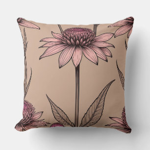 Rosa och Brown Wildblommor Kudde
