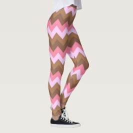 Rosa och Brown ZigZag Mönster Leggings
