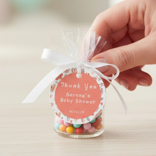 Rosa och brun Blommigt Hjärtat Tack Gåvor Etiketter (Skapare uppladdad)