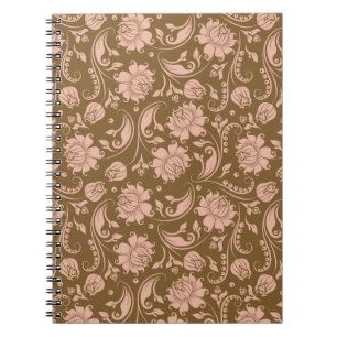 Rosa och brun blommönster anteckningsbok